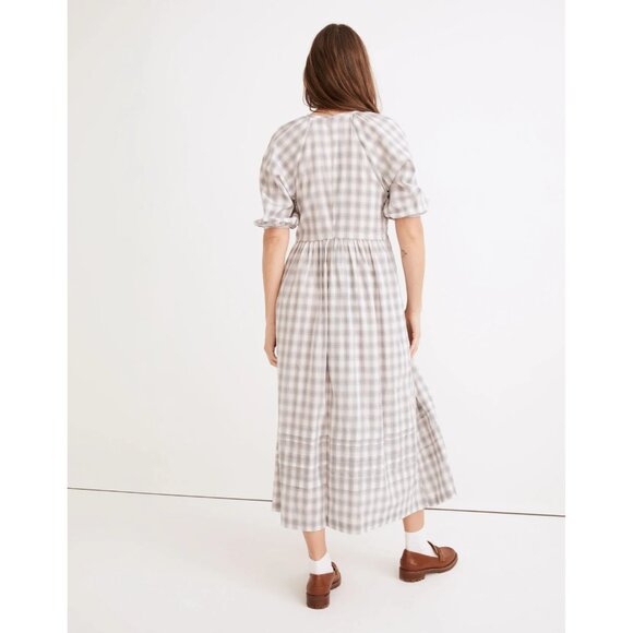 EUC $135 Madewell Marianna Puff Sleeve Midi Dress in Lavender Plaid Plus size 1X - Picture 11 of 11